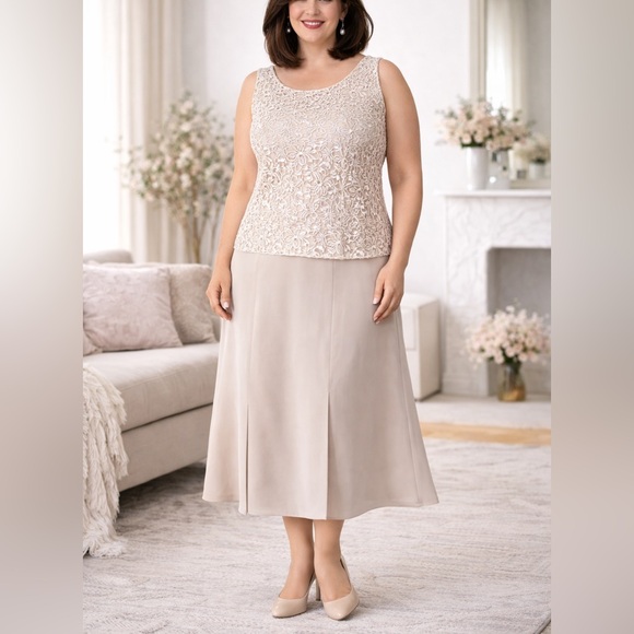 R&M Richards Dresses & Skirts - R&M Richards Top &Skirt 2 Piece  Set Beige Size 18 Elegant Formal